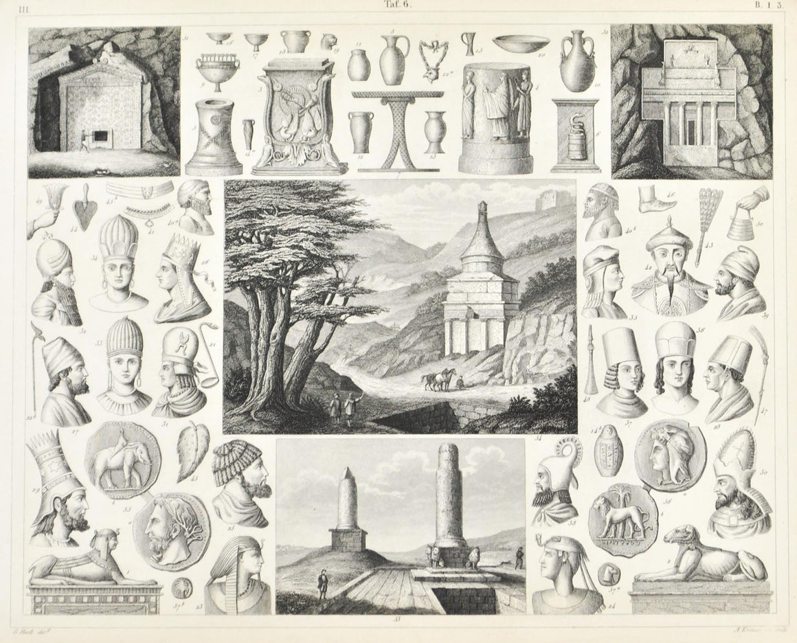 Egyptian Indian Persian Artifacts and Monuments Antique Print 1857