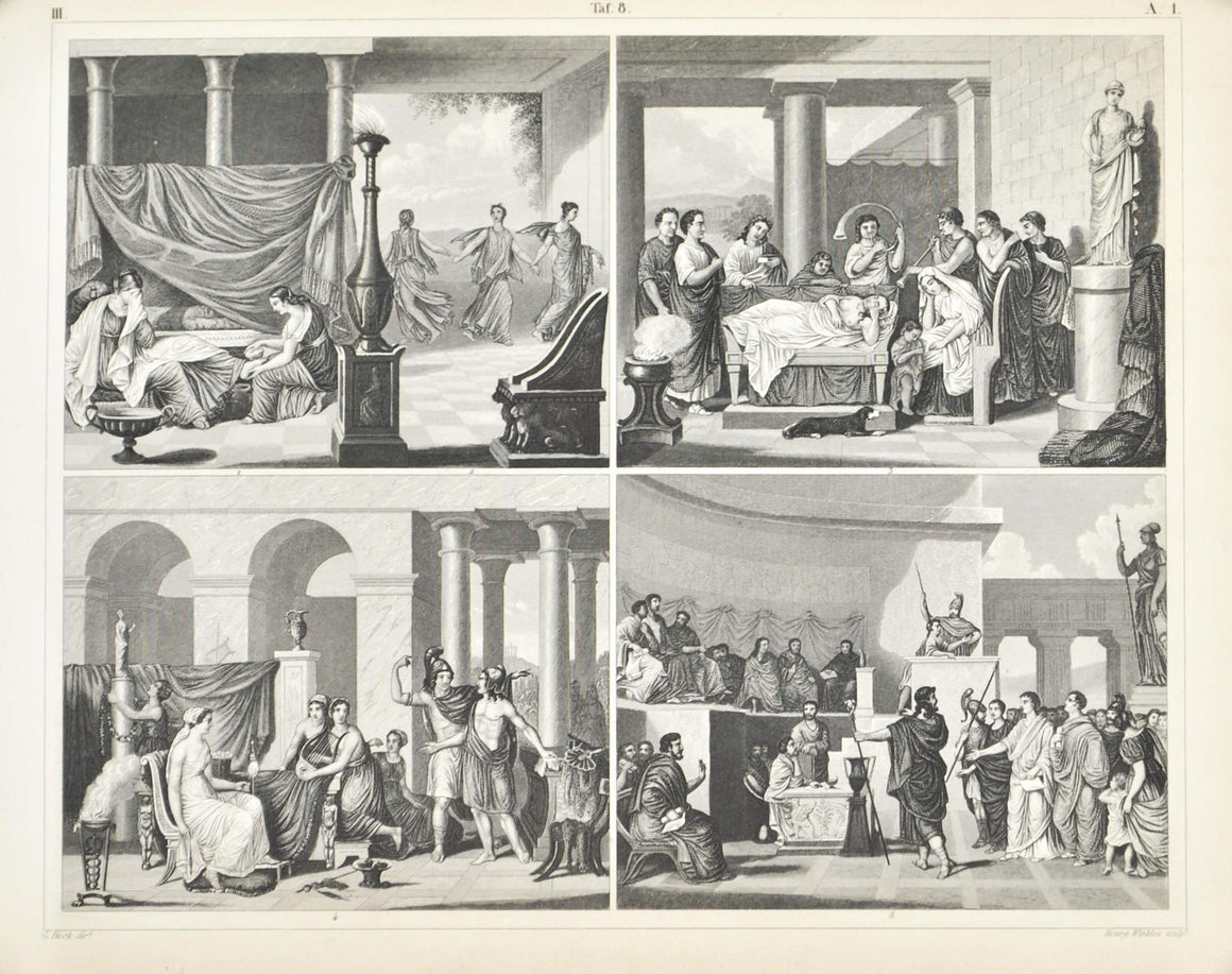 Greek Wedding Roman Funeral Areopagus Antique Print 1857
