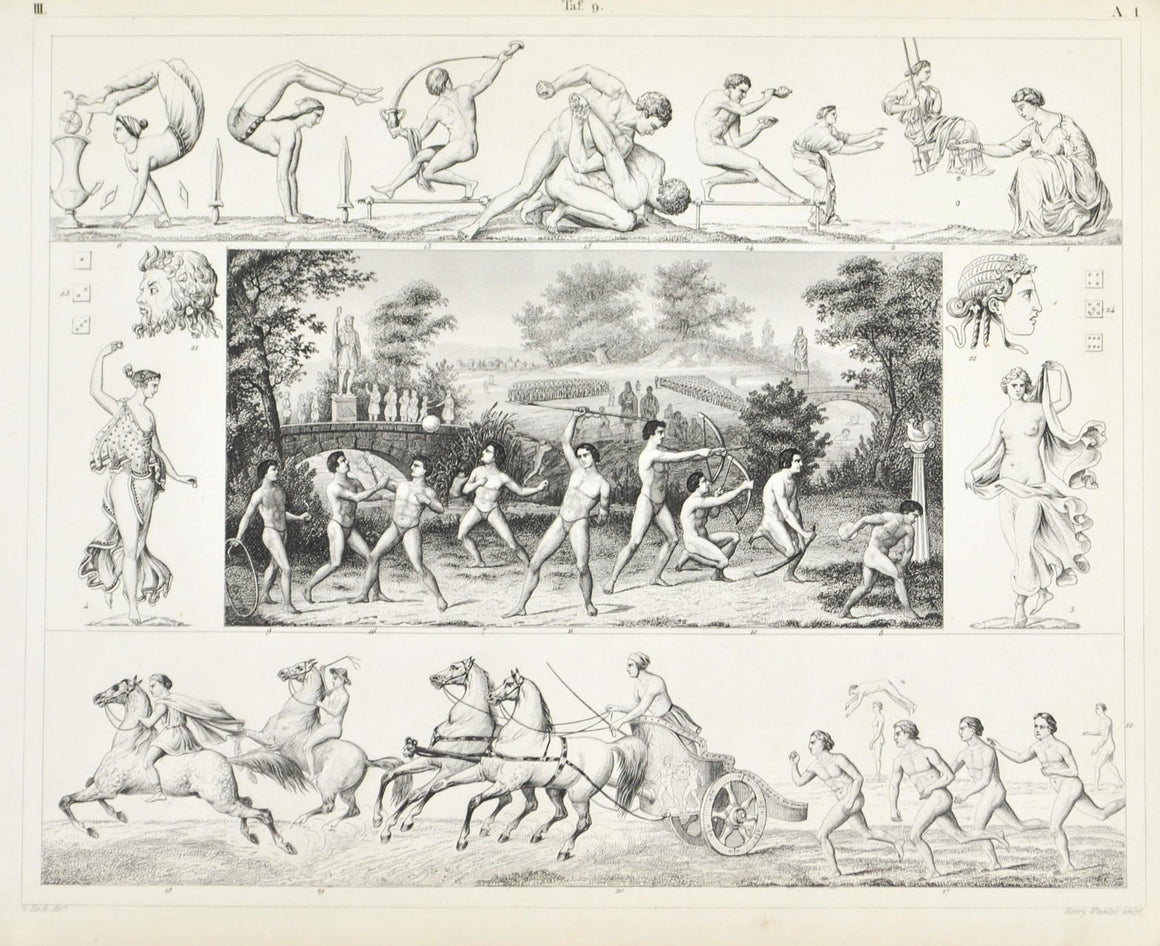 Greek Games Olympian Olympic Antique Print 1857