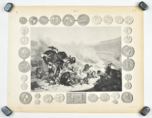 Roman Coliseum Coins Wild Beasts Antique Print 1857