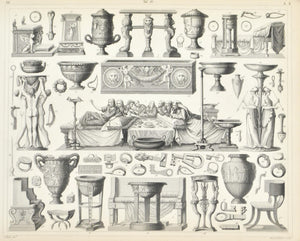 Roman Furniture Tools Antique Print 1857