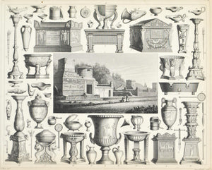 Tombs of Pompeii Monuments Furniture Tools Antique Print 1857