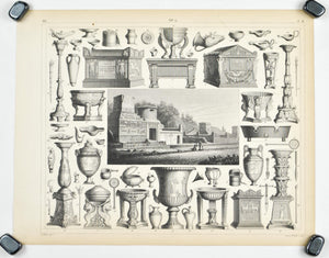 Tombs of Pompeii Monuments Furniture Tools Antique Print 1857