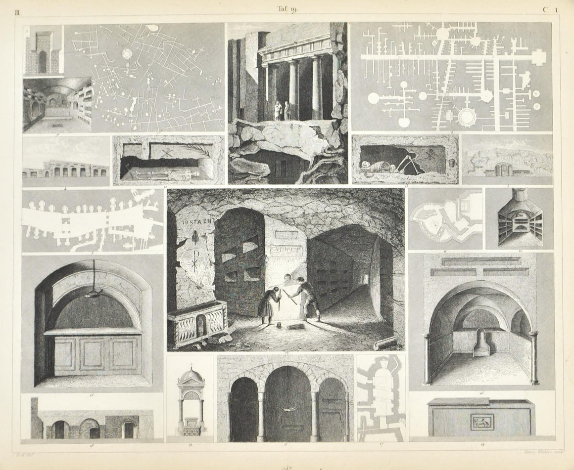 Jerusalem Catacombs Tombs Syracuse Antique Print 1857