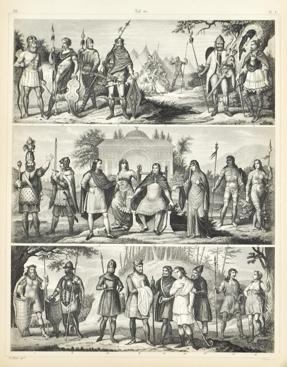 Goth Anglo-Saxon Danish King Warrior Antique Print 1857