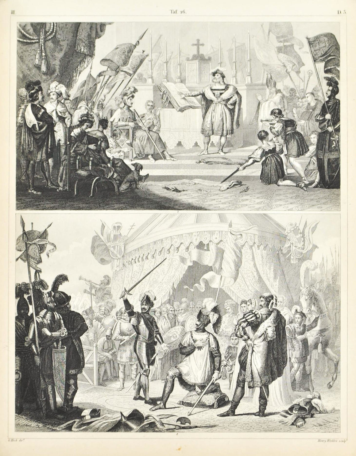 Knights Taking Oath Dubbing Antique Print 1857
