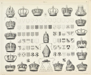 Shields Crests Crowns Antique Print 1857