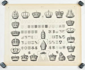 Shields Crests Crowns Antique Print 1857