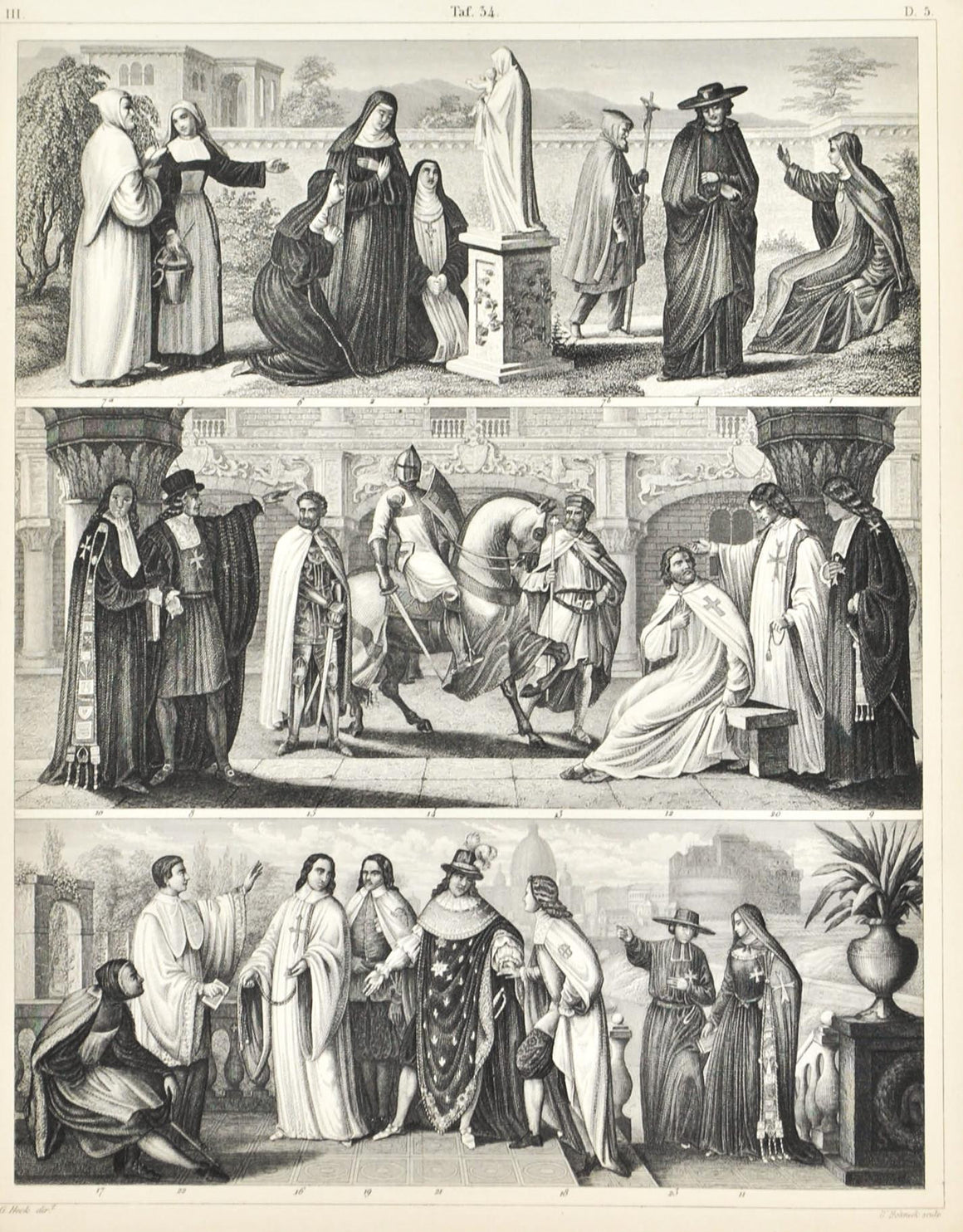 Nun Knight Templar Antique Print 1857