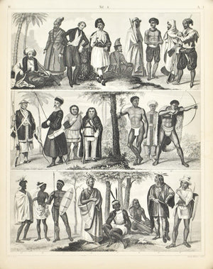 Five Principal Races Caucasian Mongolian Ethiopian Antique Print 1857