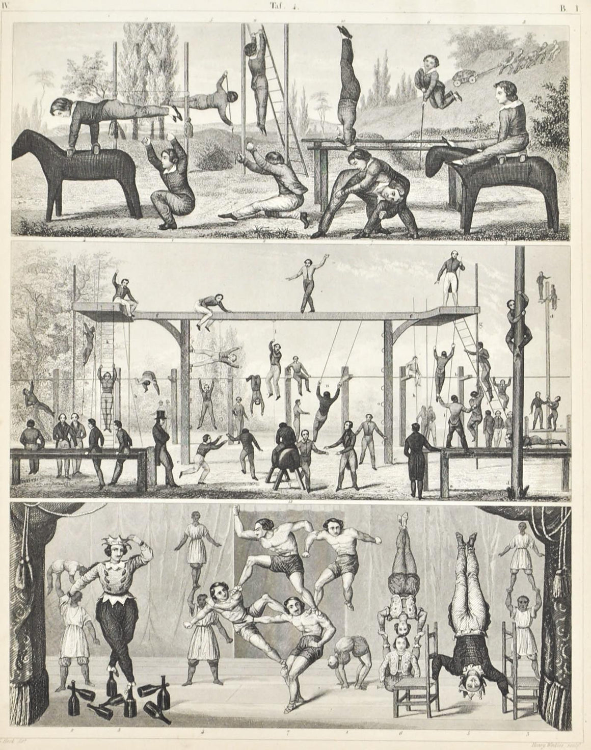 Aerobics Gymnastics Circus Feats Antique Print 1857