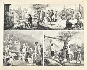 Russian Rural Games Public Bath Antique Print 1857