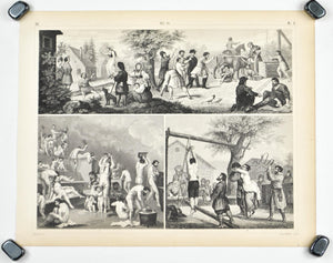 Russian Rural Games Public Bath Antique Print 1857