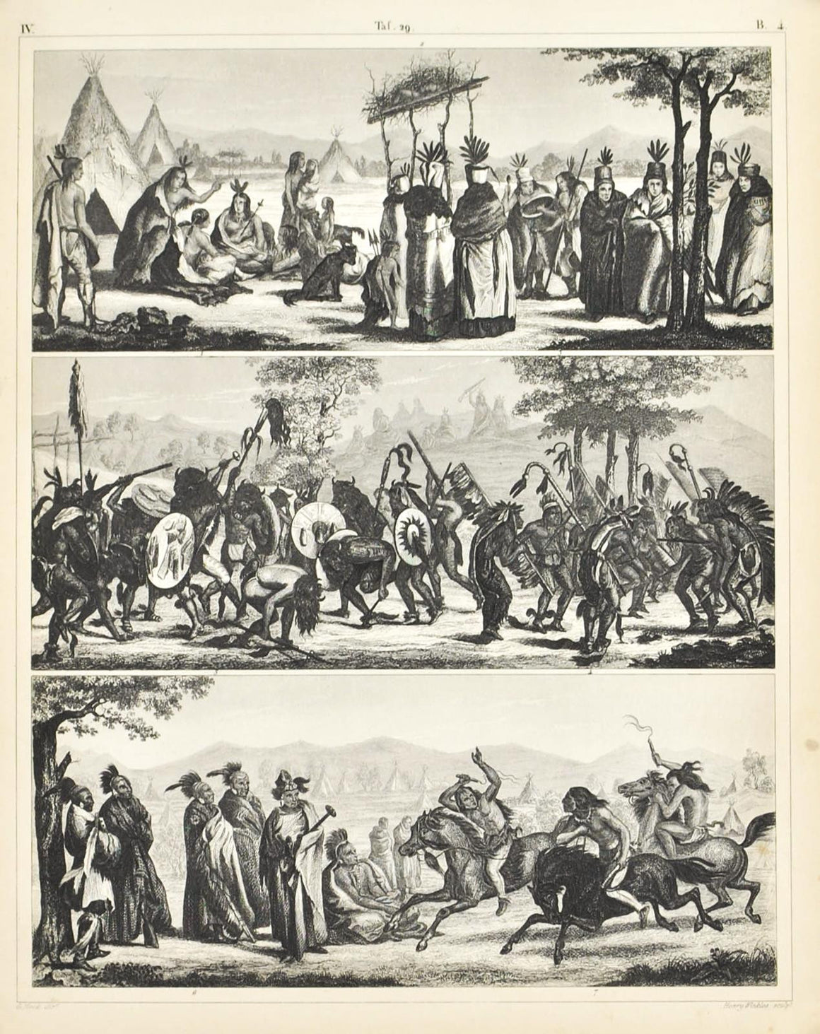 Sports of Indian Tribes Antique Print 1857