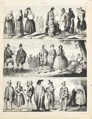 Central and South Amerian Culture and Dress Antique Print 1857