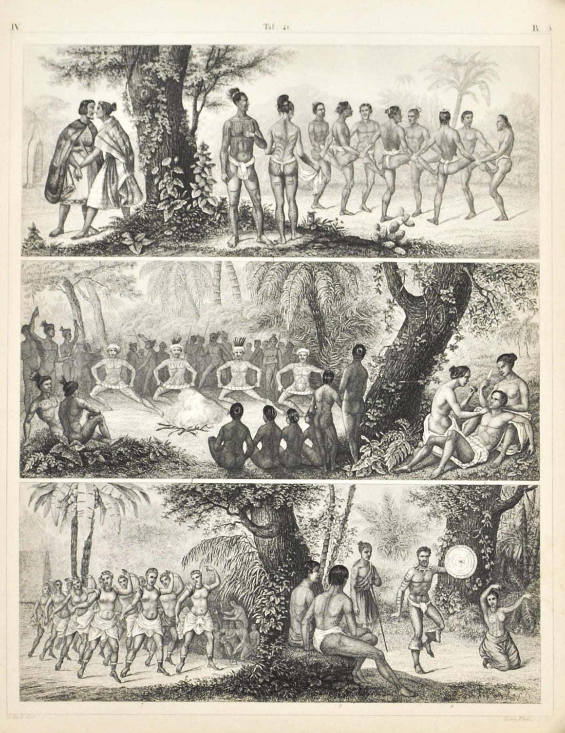 Aborigines New Zealand Tattooing Australian Antique Print 1857
