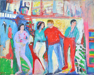 Young & Happy People Portrait Oil Painting by Vivian Sadin Bright Red Colors