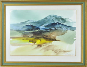 Mountain Landscape Watercolor Painting Signed Framed 17x13in