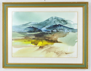 Mountain Landscape Watercolor Painting Signed Framed 17x13in
