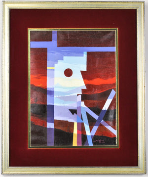 Abstract Painting Geometric Cubism Face Landscape Scene Mystery Oil on Canvas