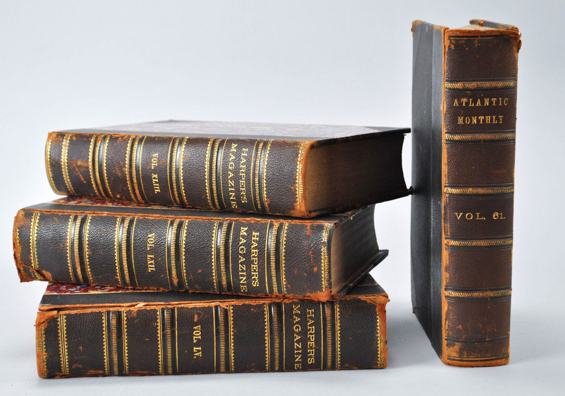 Antique Distressed Leather Book Bundle Set, Shelf Historic Accent, HARPER'S