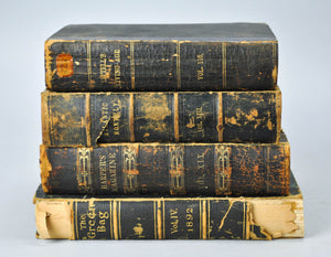 Antique Black Leather Book Bundle Set, Shelf Decor, Historic Home Accent Design