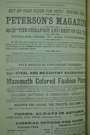 Bound Peterson's Magazine 1875 Plates Patterns Women's Interest