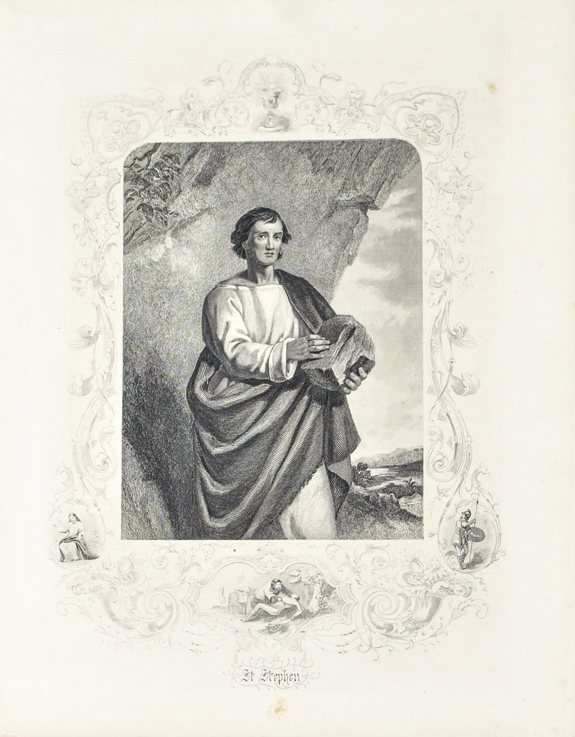 Saint Stephen 1868 Antique Bible Original Engraving Print