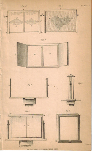 Dunbar’s Experimental Hive Print 1840 Original Engraving Bee Print