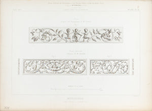 1873 Architecture Antique Print Carpentry Elements Dragon Horse Angel