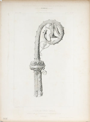 1862 Architecture Antique Print Crosse Design Crosse en cuivre Emaille