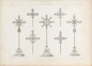 1866 Architecture Antique Print Cemetery Memorial Cross Design
