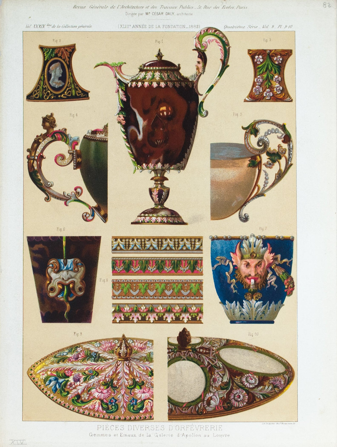 1882 Architecture Antique Print Ornate Goldsmith Design
