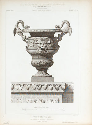 1872 Architecture Antique Print 16th c. Vase Design Dragons (Vase En Plomb)