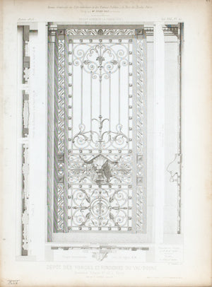 1873 Architecture Antique Print Gate Window Ornate Ironwork Design