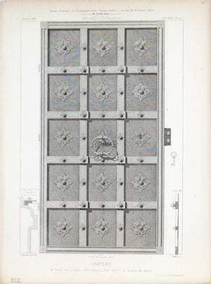 1864 Architecture Antique Print Ornate Ironwork Castle Door Design
