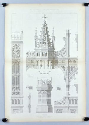 1872 Lg Architecture Antique Print Ornate Church Organ Pillar Design (Orgue)