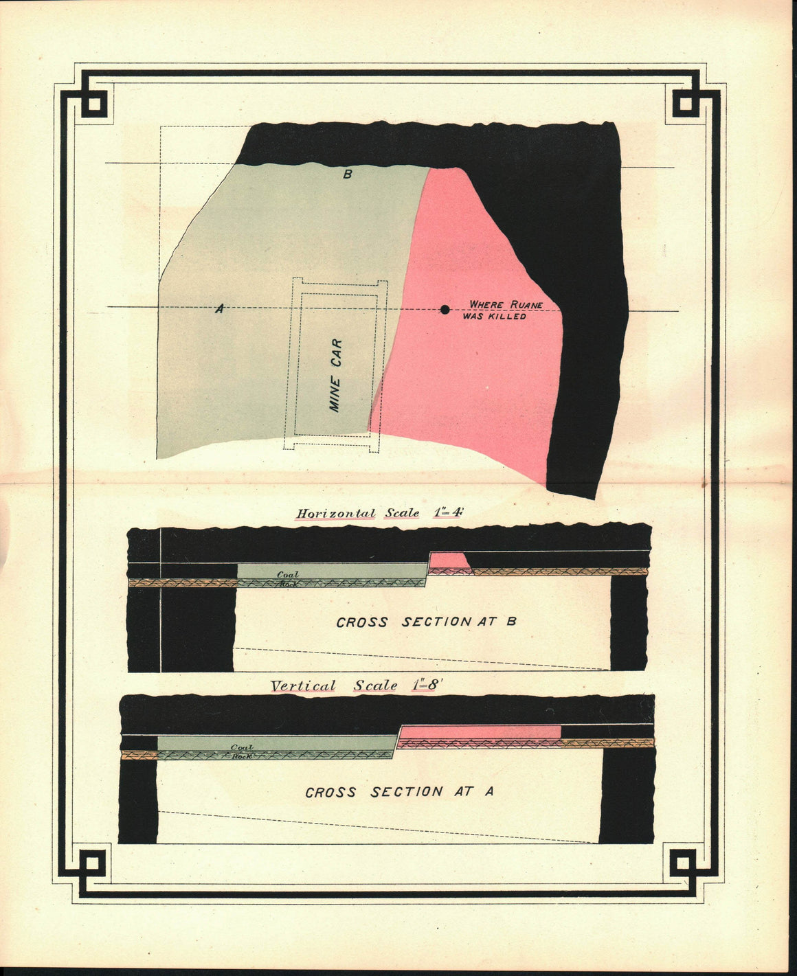 Mining Death of Ruane Pennsylvania Antique Print 1878