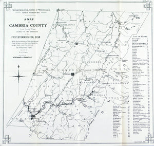 Cambria County Coal Basin & Mines Pennsylvania Antique Map 1877