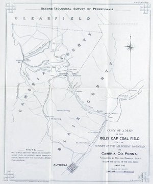 Bell's Gap Coal Field Allegheny Mountain Pennsylvania Antique Map 1877 B