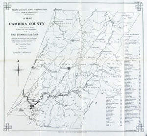 Cambria County Coal Basin & Mines Pennsylvania Antique Map 1877 B