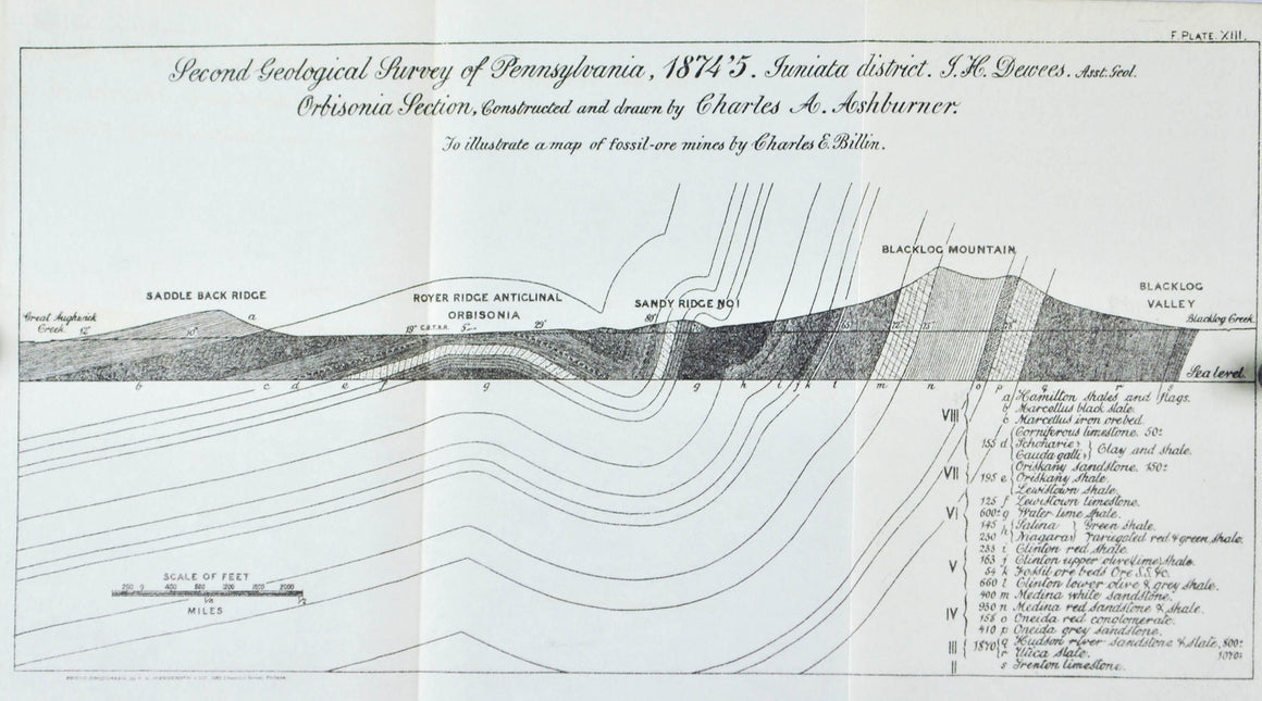 Juniata Orbisonia Valley Pennsylvania Antique Geology Map 1878