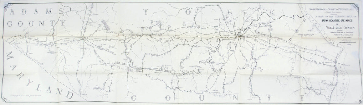 Hematite Ore Mines in York & Adams Counties Pennsylvania Antique Map 1876