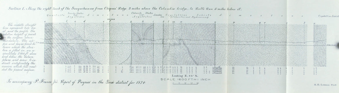 Susquehanna River Bull's Run Pennsylvania Antique Geology Map 1876