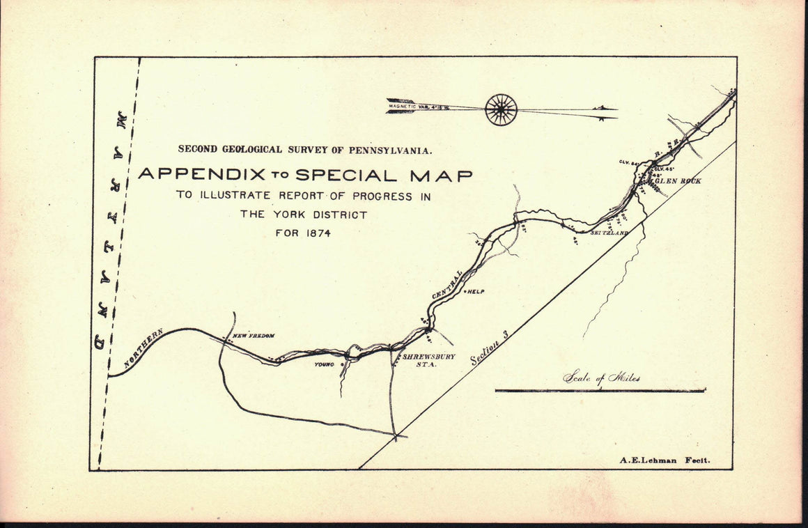 York District Glen Rock Antique Map 1876