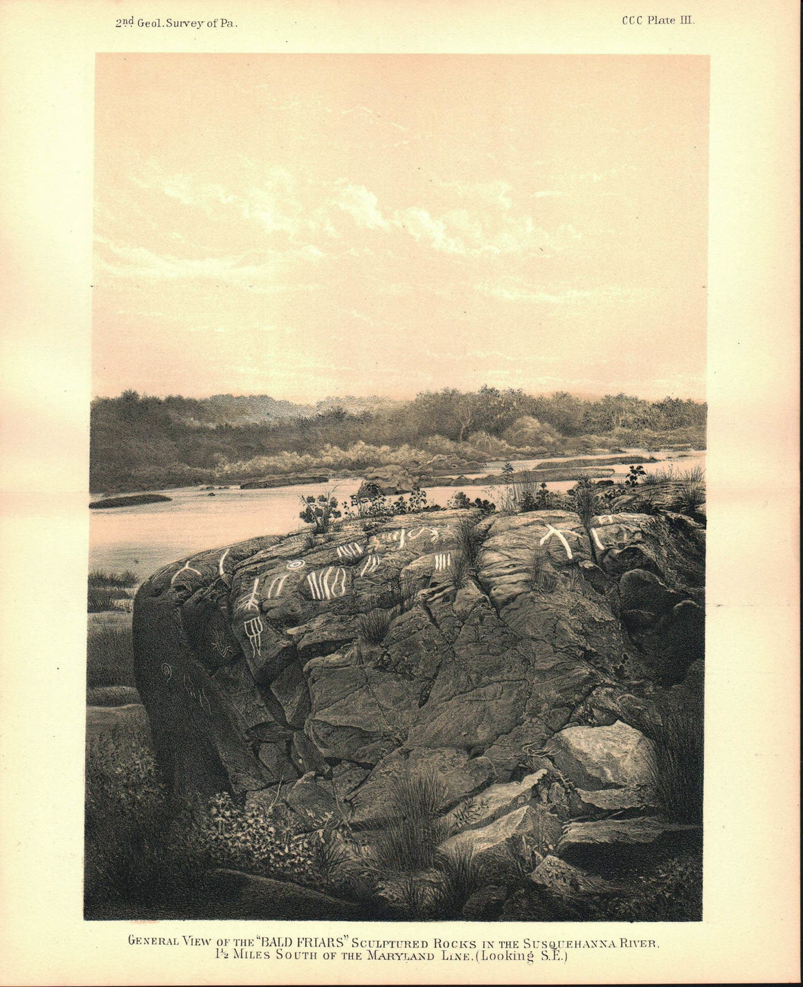 Bald Friars Indian Sculptures Susquehanna River Maryland Antique Print 1880 B
