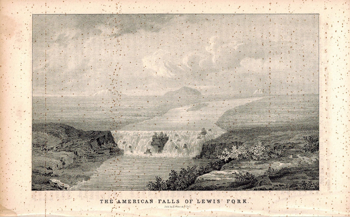 The American Falls Of Lewis Fork Antique Litho Print by E. Weber & Co Baltimore