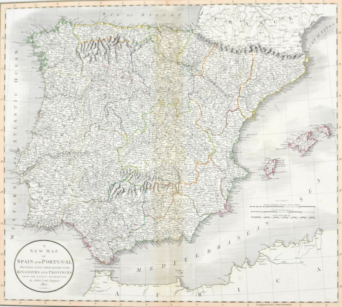 1808 A New Map of Spain and Portugal - Cary