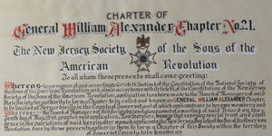 Charter William Alexander Chapter New Jersey Sons of the Revolution 1946