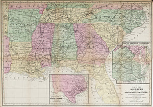 1867 Map of the Southern and South-Western States - Edward Hall